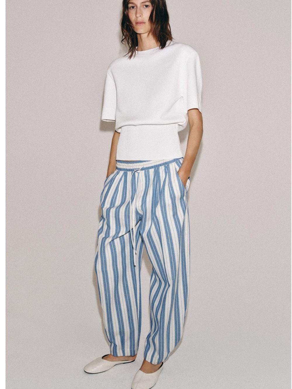 Zara ZW Collection Striped Pajama Pants in blue and white
